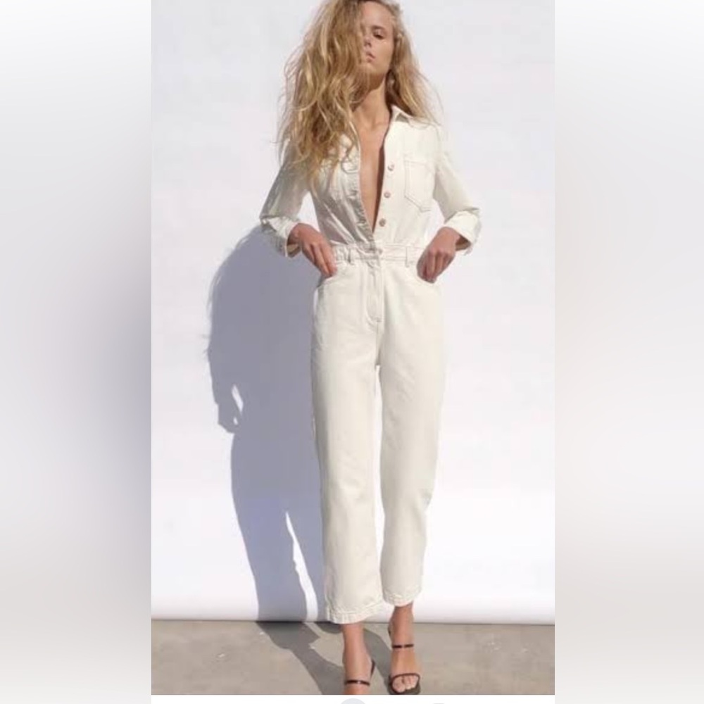 Zara Long Sleeve Button-Up Jumpsuit
